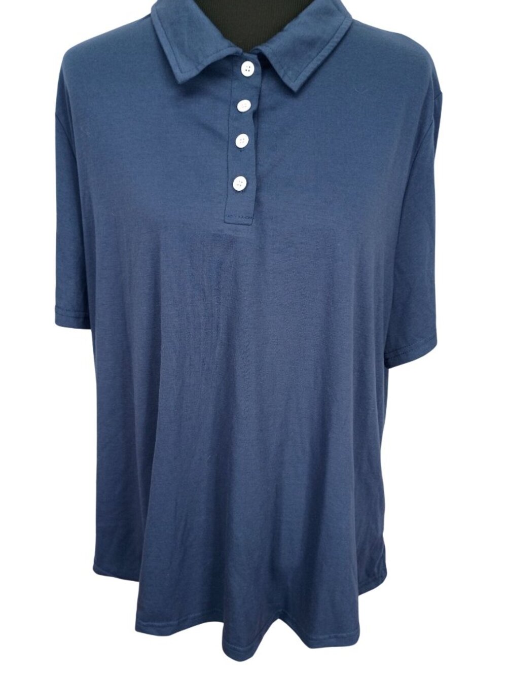 Mens Navy Blue Short Sleeve Polo Shirt With Button-Down Collar Lightweight & Str